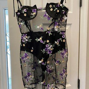 PLT Black Mesh Floral bodycon dress Size 8